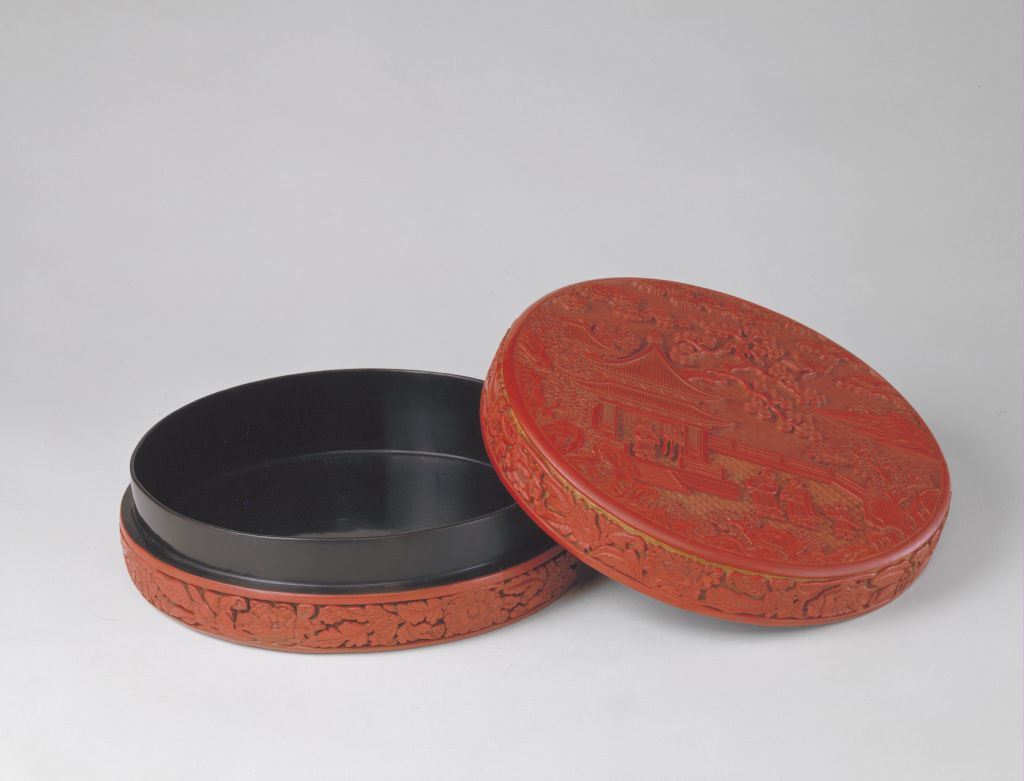 图片[3]-Carved red round box with piano to visit friends-China Archive